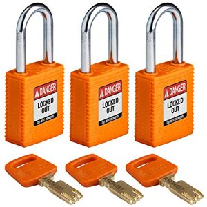 Brady SafeKey Nylon/Steel Padlock, 38mm x 84mm x 19mm, Orange, Pack of 3 Brady SafeKey Nylon/Steel Padlock, 38mm x 84mm x 19mm, Orange, Pack of 3