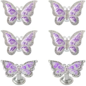 Xinally RUN 6 Pieces Butterfly Knobs Metal Decorative Cabinet Drawer Cupboard Furniture Door Single Hole Pulls Handles (Purple) Xinally RUN 6 Pieces Butterfly Knobs Metal Decorative Cabinet Drawer Cupboard Furniture Door Single Hole Pulls Handles (Purple)