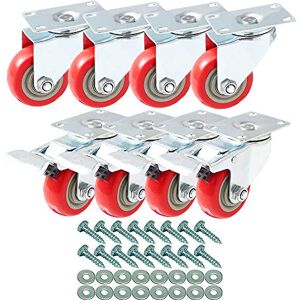 FactorDuty 8 PCS 75mm up to 400KG, Heavy Duty Red PU Swivel Castor Wheels, 4 No Brake + 4 Brake for DIY, Furniture Trolley Wheels with Double Ball Bearings Swivel Head, Caster Wheel with Screws FactorDuty 8 PCS 75mm up to 400KG, Heavy Duty Red PU Swivel Castor Wheels, 4 No Brake + 4 Brake for DIY, Furniture Trolley Wheels with Double Ball Bearings Swivel Head, Caster Wheel with Screws