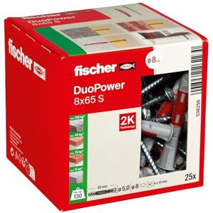 fischer DuoPower 8 x 65 S, Powerful Universal Plug with Safety Screw, Intelligent 2-Component Technology for fastenings in Concrete, Bricks, Stone, etc., 25 Plugs & 25 Screws fischer DuoPower 8 x 65 S, Powerful Universal Plug with Safety Screw, Intelligent 2-Component Technology for fastenings in Concrete, Bricks, Stone, etc., 25 Plugs & 25 Screws