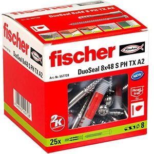 fischer DuoSeal 8 x 48 S A2, universal plugs & stainless-steel screws for wet areas, powerful 2-component sealing plugs for fastenings in damp areas, 25 pcs fischer DuoSeal 8 x 48 S A2, universal plugs & stainless-steel screws for wet areas, powerful 2-component sealing plugs for fastenings in damp areas, 25 pcs