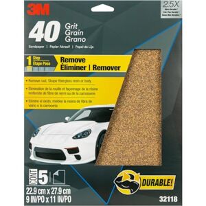 3M Sandpaper, 32118, 40 Grit, 9 in x 11 in, 5 Sheets Per Pack 3M Sandpaper, 32118, 40 Grit, 9 in x 11 in, 5 Sheets Per Pack