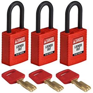 Brady SafeKey Lockout Padlock Nylon Red 1.5" Plastic Shkl, Pack of 3 Brady SafeKey Lockout Padlock Nylon Red 1.5" Plastic Shkl, Pack of 3