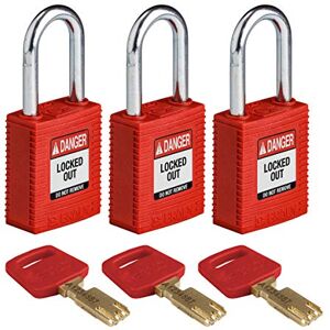 Brady SafeKey Nylon/Steel Padlock, 38mm x 84mm x 19mm, Red, Pack of 3 Brady SafeKey Nylon/Steel Padlock, 38mm x 84mm x 19mm, Red, Pack of 3