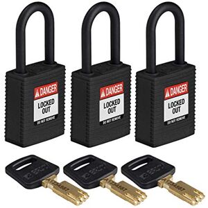 Brady SafeKey Lockout Padlock Nylon Black 1.5" Plastic Shkl, Pack of 3 Brady SafeKey Lockout Padlock Nylon Black 1.5" Plastic Shkl, Pack of 3