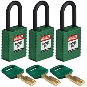 Brady SafeKey Lockout Padlock Nylon Green 1.5" Plastic Shkl, Pack of 3 Brady SafeKey Lockout Padlock Nylon Green 1.5" Plastic Shkl, Pack of 3