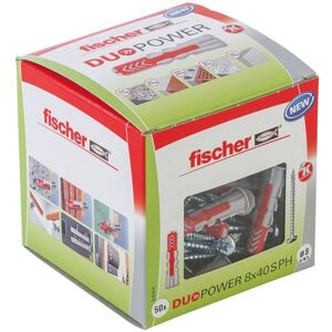fischer DuoPower 8 x 40 S PH, powerful universal plug with panhead screw, intelligent 2-component technology for fastenings in concrete, bricks, stone, gypsum plasterboard, etc., 50 plugs & 50 screws fischer DuoPower 8 x 40 S PH, powerful universal plug with panhead screw, intelligent 2-component technology for fastenings in concrete, bricks, stone, gypsum plasterboard, etc., 50 plugs & 50 screws