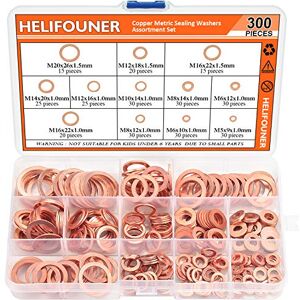 HELIFOUNER Copper Washer Assortment Set, SELIKOUR 300Pcs 12Sizes Copper Metric Sealing Washers Kit HELIFOUNER Copper Washer Assortment Set, SELIKOUR 300Pcs 12Sizes Copper Metric Sealing Washers Kit
