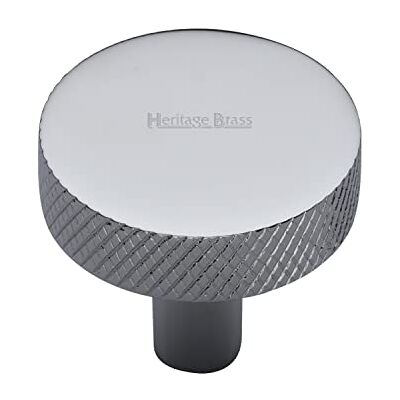HERITAGE BRASS Cabinet Knob Luxury Knurled Disc Design Drawer Knob Handle for Cupboard Doors, Wardrobes and Furniture Polished Chrome Finish, 32 Millimetre HERITAGE BRASS Cabinet Knob Luxury Knurled Disc Design Drawer Knob Handle for Cupboard Doors, Wardrobes and Furniture Polished Chrome Finish, 32 Millimetre