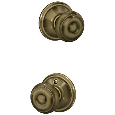SCHLAGE F10VGEO609 Georgian Door Knob Hall & Closet Passage Handle, Antique Brass, Pack of 1 SCHLAGE F10VGEO609 Georgian Door Knob Hall & Closet Passage Handle, Antique Brass, Pack of 1
