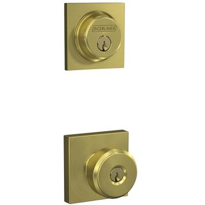 SCHLAGE FB55N V BWE 608 COL Single Cylinder Deadbolt and Keyed Entry Bowery Knob with Collins Trim, Satin Brass SCHLAGE FB55N V BWE 608 COL Single Cylinder Deadbolt and Keyed Entry Bowery Knob with Collins Trim, Satin Brass