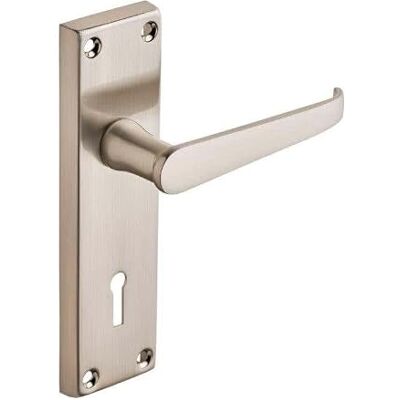 Designer Levers Victorian Straight Lever Lock Door Handle, Satin Nickel For interior doors; fixings included; supplied as a pair; lockable door handle; zinc construction. Designer Levers Victorian Straight Lever Lock Door Handle, Satin Nickel For interior doors; fixings included; supplied as a pair; lockable door handle; zinc construction.