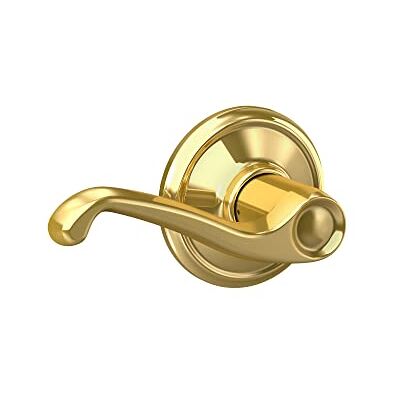 SCHLAGE F10VFLA605 Flair Door Lever Hall & Closet Passage Handle, Bright Brass, Twin SCHLAGE F10VFLA605 Flair Door Lever Hall & Closet Passage Handle, Bright Brass, Twin
