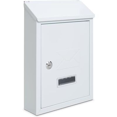 Assorted Collections Wall Mounted Post Box Includes Name Plate Steel Lockable Mail Box with 2 Keys, Weatherproof Letter Box, Easy To Install 21x30x7cm (White) Assorted Collections Wall Mounted Post Box Includes Name Plate Steel Lockable Mail Box with 2 Keys, Weatherproof Letter Box, Easy To Install 21x30x7cm (White)