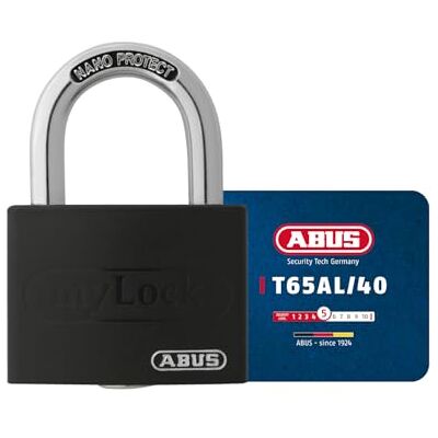 ABUS padlock T65AL/40 myLOCK individually writable locker lock solid aluminium lock body security level 5 black ABUS padlock T65AL/40 myLOCK individually writable locker lock solid aluminium lock body security level 5 black