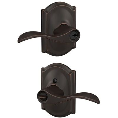 SCHLAGE F51AACC716CAM Accent Door Lever with Camelot Trim Keyed Entry Lock, Aged Bronze SCHLAGE F51AACC716CAM Accent Door Lever with Camelot Trim Keyed Entry Lock, Aged Bronze