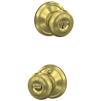 SCHLAGE F51A GEO 608 Georgian Knob Keyed Entry, Satin Brass SCHLAGE F51A GEO 608 Georgian Knob Keyed Entry, Satin Brass