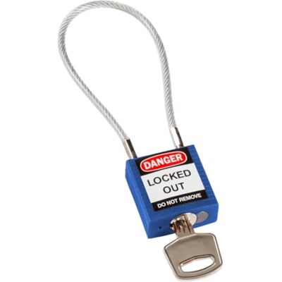 Brady Compact Cable Padlock Lockout Tagout Security Lock Safety Padlock with Nylon Body and Sheathed Steel Cable Keyed Differently 32mm x 35mm x 16mm Cable Length 200mm, Blue Brady Compact Cable Padlock Lockout Tagout Security Lock Safety Padlock with Nylon Body and Sheathed Steel Cable Keyed Differently 32mm x 35mm x 16mm Cable Length 200mm, Blue