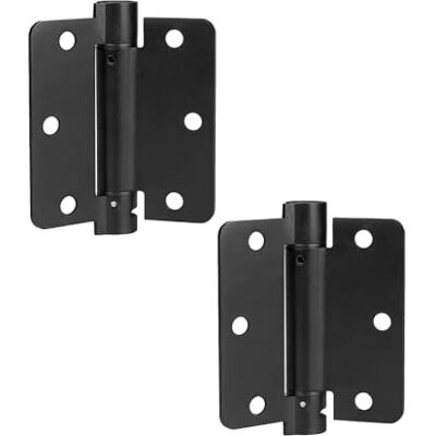 Ilyapa Self Closing Door Hinges, 2 Pack, Flat Black 3 1/2 x 3 1/2 Inch Interior Spring Hinges for Doors 1/4 Inch Radius Ilyapa Self Closing Door Hinges, 2 Pack, Flat Black 3 1/2 x 3 1/2 Inch Interior Spring Hinges for Doors 1/4 Inch Radius
