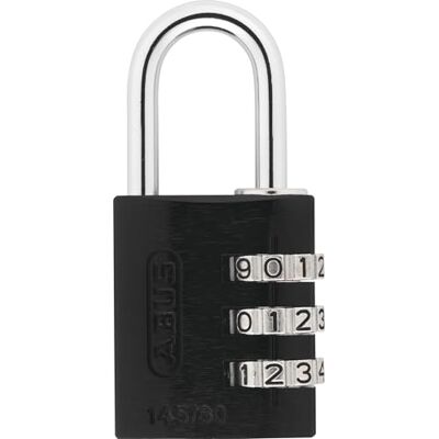 ABUS Combination Lock 145/30 Black Solid Aluminium Padlock with Individually Adjustable Numeric Code 34601 Security Level 3 ABUS Combination Lock 145/30 Black Solid Aluminium Padlock with Individually Adjustable Numeric Code 34601 Security Level 3
