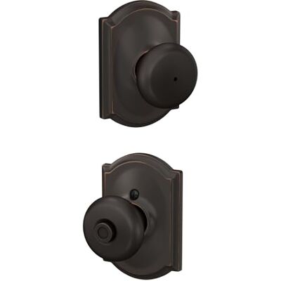 SCHLAGE F40 PLY 716 CAM Camelot Collection Plymouth Privacy Knob, Aged Bronze SCHLAGE F40 PLY 716 CAM Camelot Collection Plymouth Privacy Knob, Aged Bronze