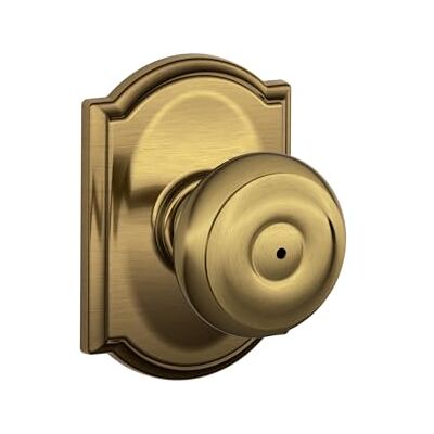 SCHLAGE F40 GEO 609 CAM Camelot Collection Georgian Privacy Knob, Antique Brass SCHLAGE F40 GEO 609 CAM Camelot Collection Georgian Privacy Knob, Antique Brass