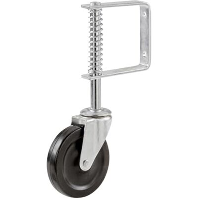 Select Hardware Spring Loaded Swivel Gate Castor 4" Wheel with 360 Movement Black Garage Door Wheel, 57kg Capacity Rotating Rubber Tyre Select Hardware Spring Loaded Swivel Gate Castor 4" Wheel with 360 Movement Black Garage Door Wheel, 57kg Capacity Rotating Rubber Tyre