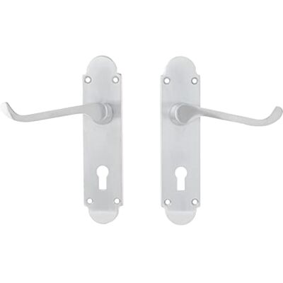 Frelan Hardware Frelan Epsom Satin Chrome Lock Door Handles 170 x 40mm Frelan Hardware Frelan Epsom Satin Chrome Lock Door Handles 170 x 40mm