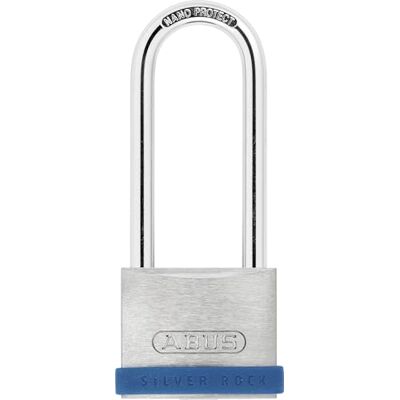 ABUS Padlock Silver Rock 5/40HB63 with high Shackle Made of Solid zinc with Silicone Protective Frame Cellar Lock and Much More Security Level 5 Blue/Silver ABUS Padlock Silver Rock 5/40HB63 with high Shackle Made of Solid zinc with Silicone Protective Frame Cellar Lock and Much More Security Level 5 Blue/Silver