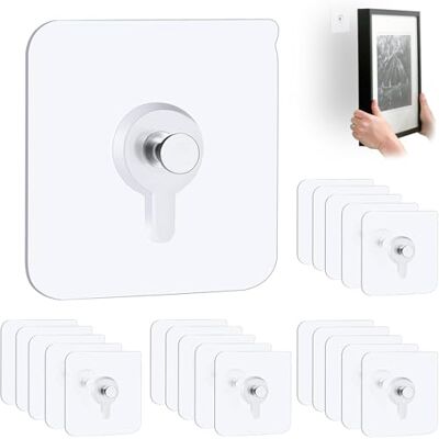 Elalove Pack of 20 Self-Adhesive Picture Hooks, Transparent Adhesive Hooks for Hanging Pictures, No Drilling, Adhesive Hooks, Picture Frames, Photos, Poster, Hooks Self-Adhesive up to 5 kg Load Capacity Elalove Pack of 20 Self-Adhesive Picture Hooks, Transparent Adhesive Hooks for Hanging Pictures, No Drilling, Adhesive Hooks, Picture Frames, Photos, Poster, Hooks Self-Adhesive up to 5 kg Load Capacity