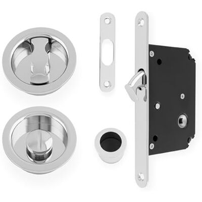 Alexander & Wilks AW110R Radius Pocket Door Lock Set, 50mm Backset, Solid Brass (Polished Chrome) Alexander & Wilks AW110R Radius Pocket Door Lock Set, 50mm Backset, Solid Brass (Polished Chrome)