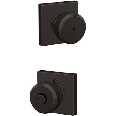 SCHLAGE F40 BWE 716 COL Bowery Knob with Collins Trim Bed & Bath Privacy Door Lock, Aged Bronze SCHLAGE F40 BWE 716 COL Bowery Knob with Collins Trim Bed & Bath Privacy Door Lock, Aged Bronze