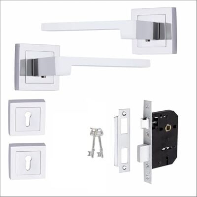 Golden Grace Zeta Key Lock Door Handles, Polished Chrome, Key Lock Set Includes 2.5 inch 3 lever lock and keyhole escutcheon on a square rose backplate for quick, secure home installation Golden Grace Zeta Key Lock Door Handles, Polished Chrome, Key Lock Set Includes 2.5 inch 3 lever lock and keyhole escutcheon on a square rose backplate for quick, secure home installation