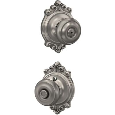 SCHLAGE F40 GEO 619 BRK Brookshire Collection Georgian Privacy Knob, Satin Nickel SCHLAGE F40 GEO 619 BRK Brookshire Collection Georgian Privacy Knob, Satin Nickel