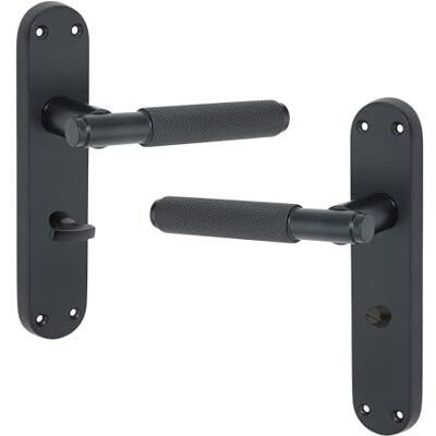 Infinity Knurled Internal Lever Latch Privacy Door Handle on Backplate Pair Matt Black Bathroom Handles 185mm – Ideal for Interior & Exterior Doors Infinity Knurled Internal Lever Latch Privacy Door Handle on Backplate Pair Matt Black Bathroom Handles 185mm – Ideal for Interior & Exterior Doors