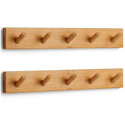 LARHN Wooden Coat Hooks Wall Mounted Coat Rack with 5 Wall Hooks (2-Pack), 43 cm All Fixings Included for Quick & Easy Installation LARHN Wooden Coat Hooks Wall Mounted Coat Rack with 5 Wall Hooks (2-Pack), 43 cm All Fixings Included for Quick & Easy Installation