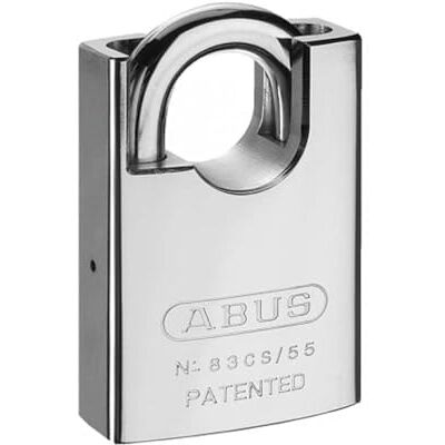 ABUS Padlock 83CS/55 for Doors, Gates, cabinets and Much More. Chrome-Plated Lock Body Made of Solid Brass Additional Shackle Protection incl. 2 Keys Silver ABUS Padlock 83CS/55 for Doors, Gates, cabinets and Much More. Chrome-Plated Lock Body Made of Solid Brass Additional Shackle Protection incl. 2 Keys Silver