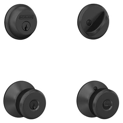 SCHLAGE FB50N G BWE 622 Single Cylinder Deadbolt and Keyed Entry Bowery Knob, Matte Black SCHLAGE FB50N G BWE 622 Single Cylinder Deadbolt and Keyed Entry Bowery Knob, Matte Black