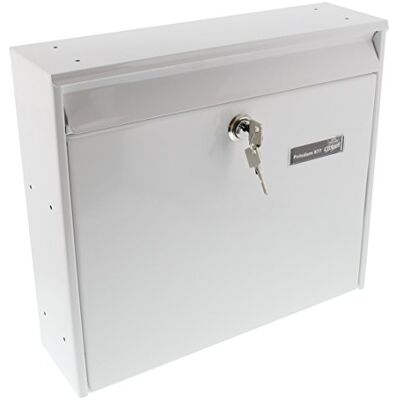 Burg-Wachter Burg-Wächter System Letter Box Without Newspaper Compartment with Name Plate with Opening Stop, Galvanised Steel, DIN C4 Slot Format, Includes 2 Keys, Potsdam 877 W Perforated, White (Similar to RAL Burg-Wachter Burg-Wächter System Letter Box Without Newspaper Compartment with Name Plate with Opening Stop, Galvanised Steel, DIN C4 Slot Format, Includes 2 Keys, Potsdam 877 W Perforated, White (Similar to RAL
