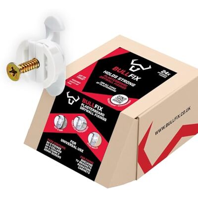 Bullfix Universal Plasterboard Dowels with Screws for Heavy Loads, Pack of 24 Alloy Steel Drywall Anchors, Load Capacity up to 116 kg Drywall Anchor for Dot & Dab, Stud & Hollow Cavity, Wall Anchor Kit with Screws, Holds Up To 116kg Bullfix Universal Plasterboard Dowels with Screws for Heavy Loads, Pack of 24 Alloy Steel Drywall Anchors, Load Capacity up to 116 kg Drywall Anchor for Dot & Dab, Stud & Hollow Cavity, Wall Anchor Kit with Screws, Holds Up To 116kg