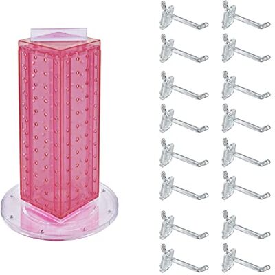 Azar Displays 700220-PNK-2C16 Four-Sided 4”W x 12” Revolving Pegboard Tower Kit Counter Display with 16-Pack of 2 inch Locking Hooks, Pink Azar Displays 700220-PNK-2C16 Four-Sided 4”W x 12” Revolving Pegboard Tower Kit Counter Display with 16-Pack of 2 inch Locking Hooks, Pink