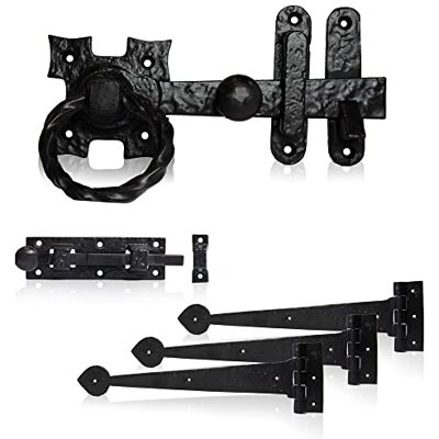 XFORT Smithy's Range Rope Ring Gate Latch Pack, Black Antique Finish Ring Gate Latch, Hinges And Straight Bolt. Corrosion Resistan, Ideal For External Use As A Garden Gate Latch, Shed & Barn Door Lock XFORT Smithy's Range Rope Ring Gate Latch Pack, Black Antique Finish Ring Gate Latch, Hinges And Straight Bolt. Corrosion Resistan, Ideal For External Use As A Garden Gate Latch, Shed & Barn Door Lock