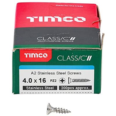 TIMCO Classic Multi-Purpose Screws 4.0 x 16 A2 Stainless Steel Box of 200 TIMCO Classic Multi-Purpose Screws 4.0 x 16 A2 Stainless Steel Box of 200