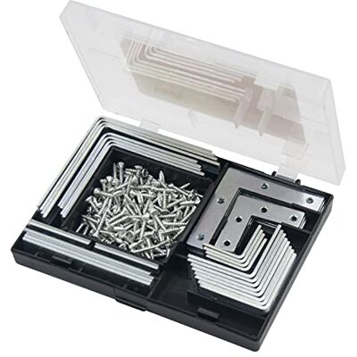 Amtech S6235 Bracket Repair Set with Assorted Angle Brackets and Flat Brackets for Wood, Plus Pozi Screws, 180pc Amtech S6235 Bracket Repair Set with Assorted Angle Brackets and Flat Brackets for Wood, Plus Pozi Screws, 180pc