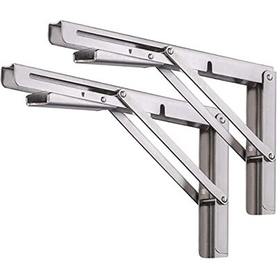 Pynsseu Folding Shelf Brackets 12 Inch, Heavy Duty Stainless Steel Collapsible Wall Mounted Shelf Bracket for DIY Table Work Bench, Space Saving DIY Bracket, 2 Pack, Pynsseu Folding Shelf Brackets 12 Inch, Heavy Duty Stainless Steel Collapsible Wall Mounted Shelf Bracket for DIY Table Work Bench, Space Saving DIY Bracket, 2 Pack,