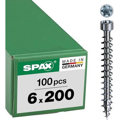 SPAX Wood Screw 6.0 x 200 mm Pack of 100 T-Star Plus Cylinder Head Fully Threaded 4Cut Wirox A3J 1211010602005 SPAX Wood Screw 6.0 x 200 mm Pack of 100 T-Star Plus Cylinder Head Fully Threaded 4Cut Wirox A3J 1211010602005