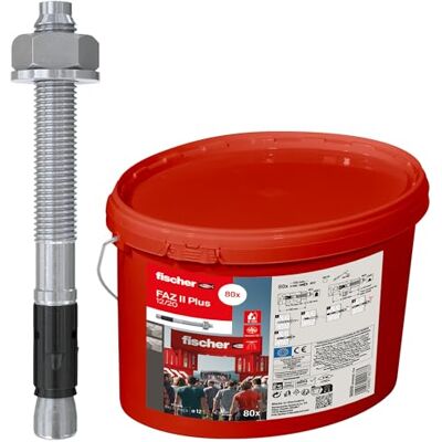 fischer FAZ II Plus 12/20 gvz Bolt Anchor in Bucket, Heavy Duty Anchor with High Load Capacity, Anchor Bolt for Fixings Heavy Loads and Steel Constructions, Seismic & ETA Approval fischer FAZ II Plus 12/20 gvz Bolt Anchor in Bucket, Heavy Duty Anchor with High Load Capacity, Anchor Bolt for Fixings Heavy Loads and Steel Constructions, Seismic & ETA Approval