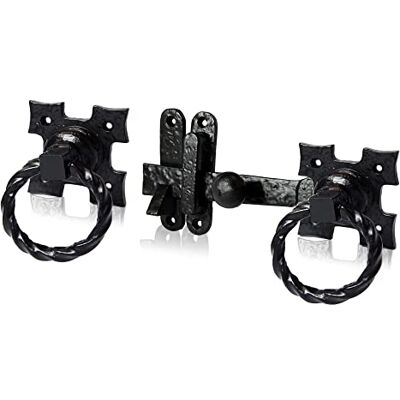 XFORT Smithy's Range Rope Ring Gate Latch, Black Antique Hammered Finish Ring Gate Latch, Corrosion Resistant, Ideal for External Use As A Garden Gate Latch, Shed & Barn Door Lock. XFORT Smithy's Range Rope Ring Gate Latch, Black Antique Hammered Finish Ring Gate Latch, Corrosion Resistant, Ideal for External Use As A Garden Gate Latch, Shed & Barn Door Lock.