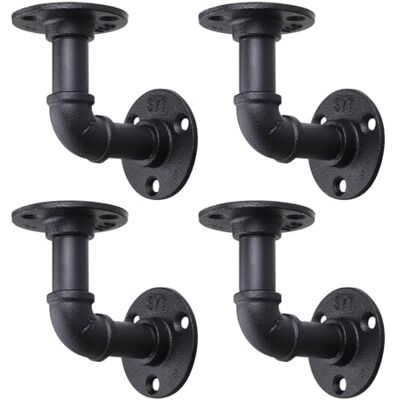 MUZIK 4 Pack Pipe Shelf Bracket Rustic L-Shaped Shelving Support for Wall Mount Floating Industrial Shelves Vintage Black Iron Finish DIY Pipe Shelf (4*4 Inch) MUZIK 4 Pack Pipe Shelf Bracket Rustic L-Shaped Shelving Support for Wall Mount Floating Industrial Shelves Vintage Black Iron Finish DIY Pipe Shelf (4*4 Inch)