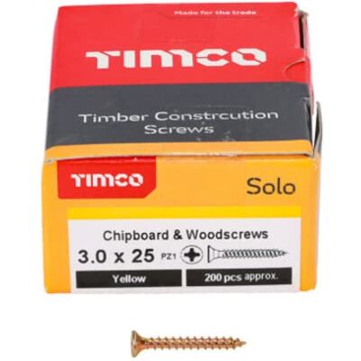 Timco - Solo Double Countersunk - Gold - 3.0 x 25mm - Screw Timco - Solo Double Countersunk - Gold - 3.0 x 25mm - Screw